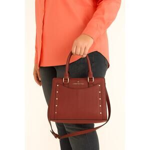 London Fog Burgundy Textured Faux Leather Studded Handbag